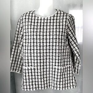 John Mark Boucle Houndstooth Front Pocket Black And White Tunic